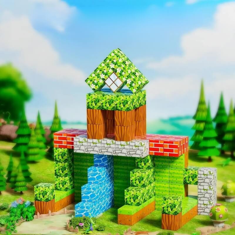 Jeu construction magnétique pixel monde