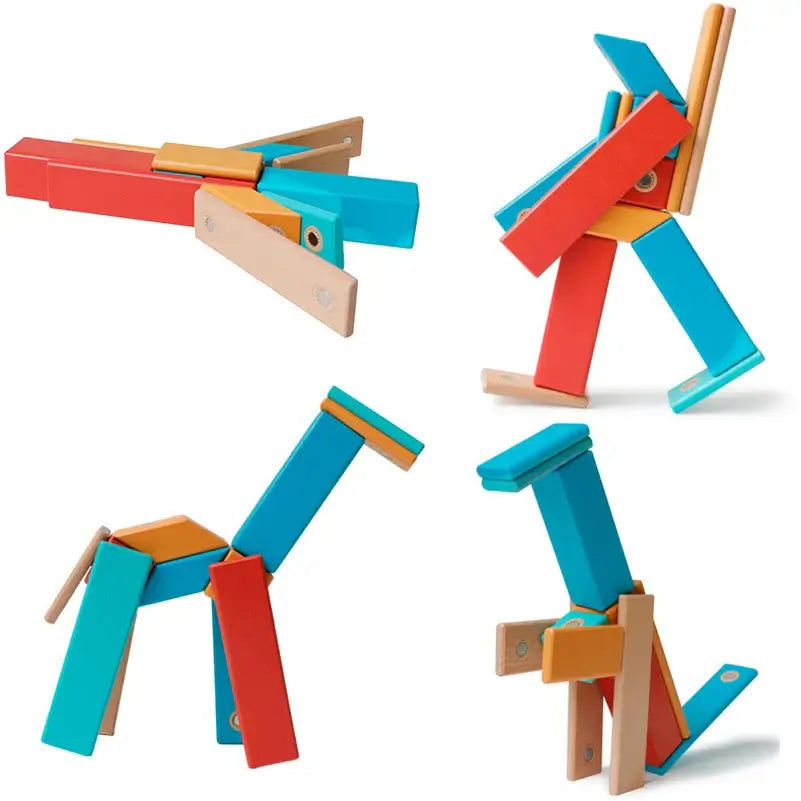 Jeu de construction en bois avec aimant MagniWood animaux