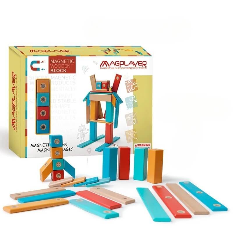 Jeu de construction en bois avec aimant MagniWood boite