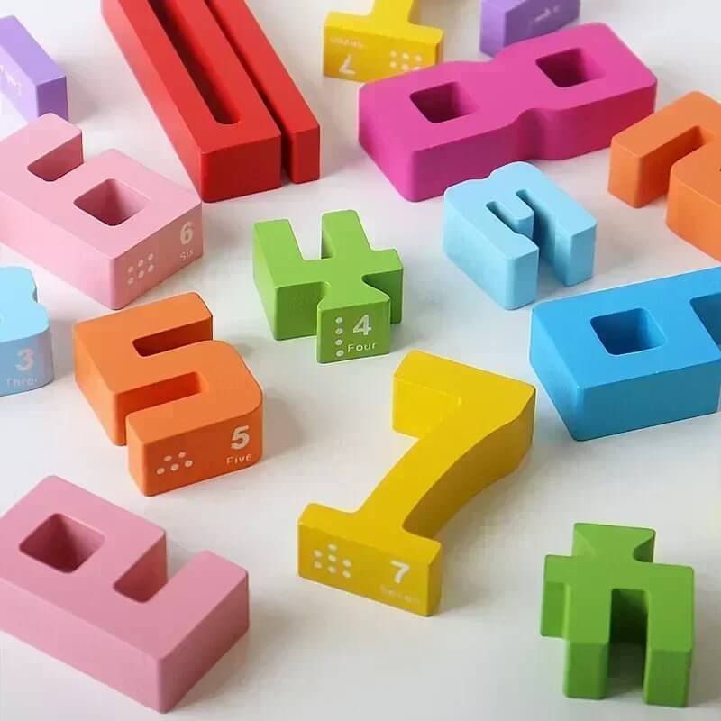 Jeu de construction en bois chiffres couleur