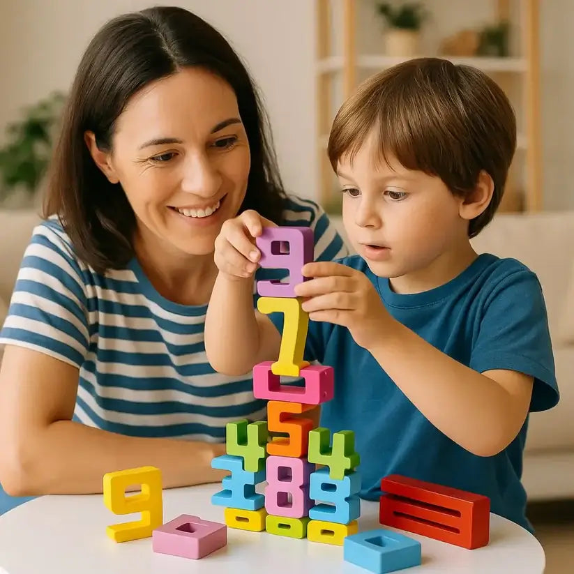 Jeu de construction en bois chiffres maman