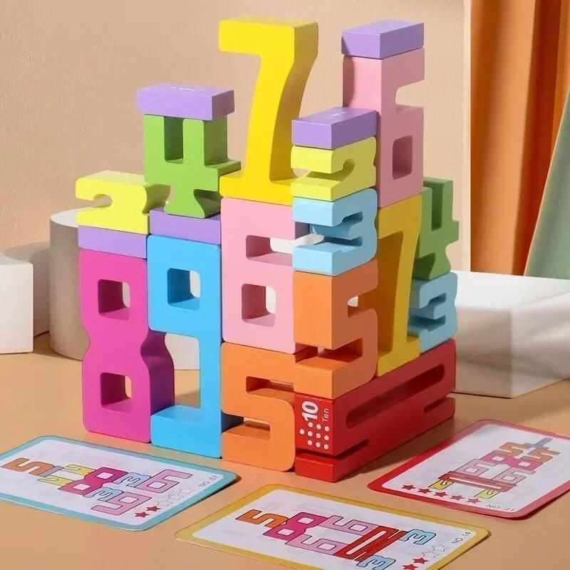 Jeu de construction en bois chiffres montagne
