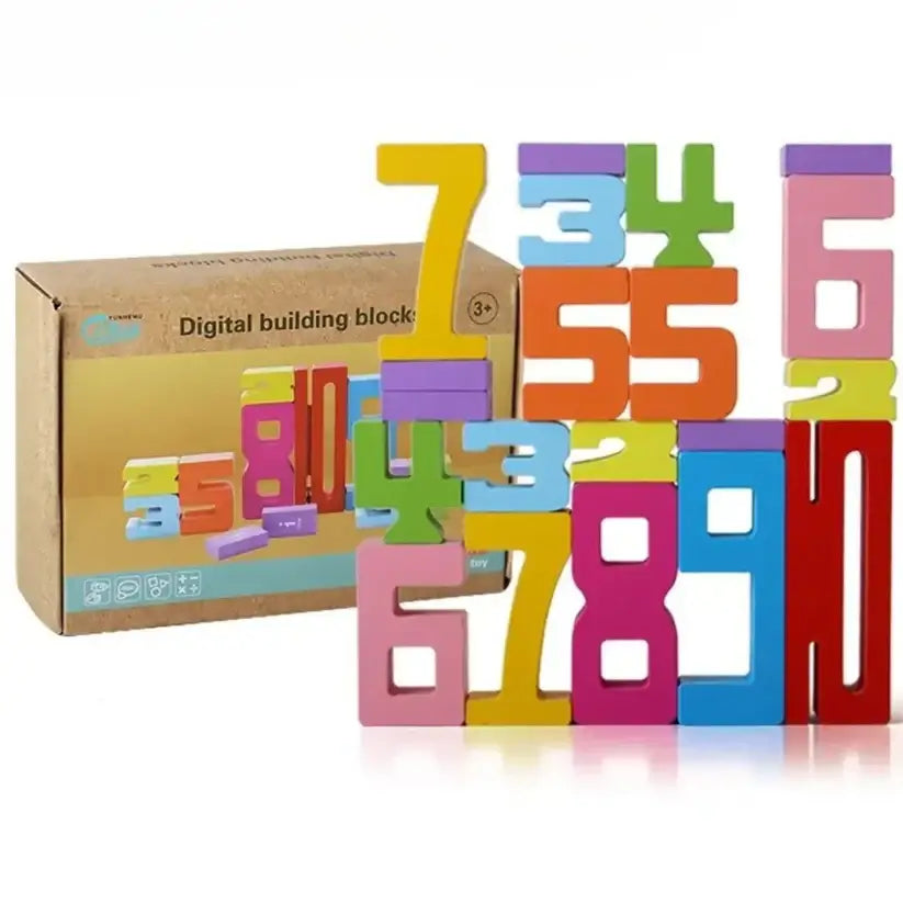 Jeu de construction en bois chiffres presenté