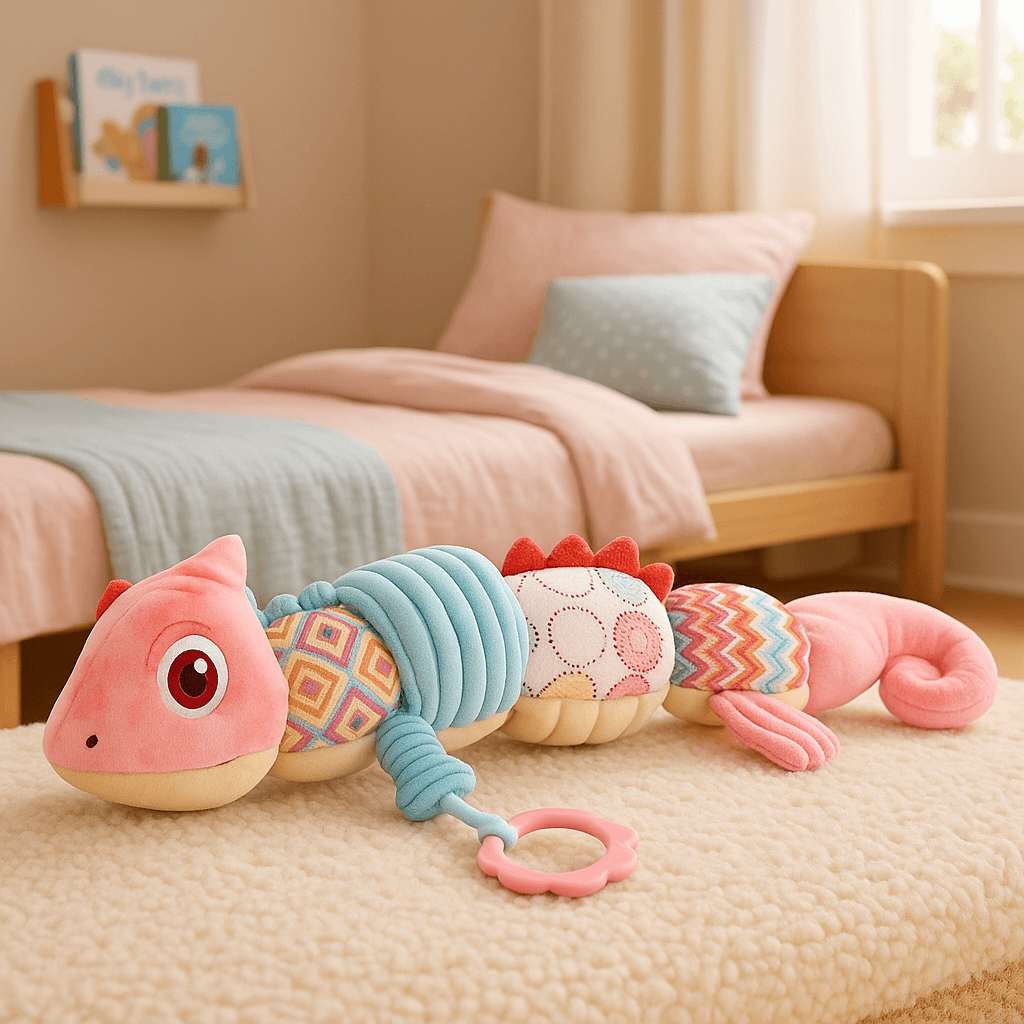 doudou bebe cameleon rose