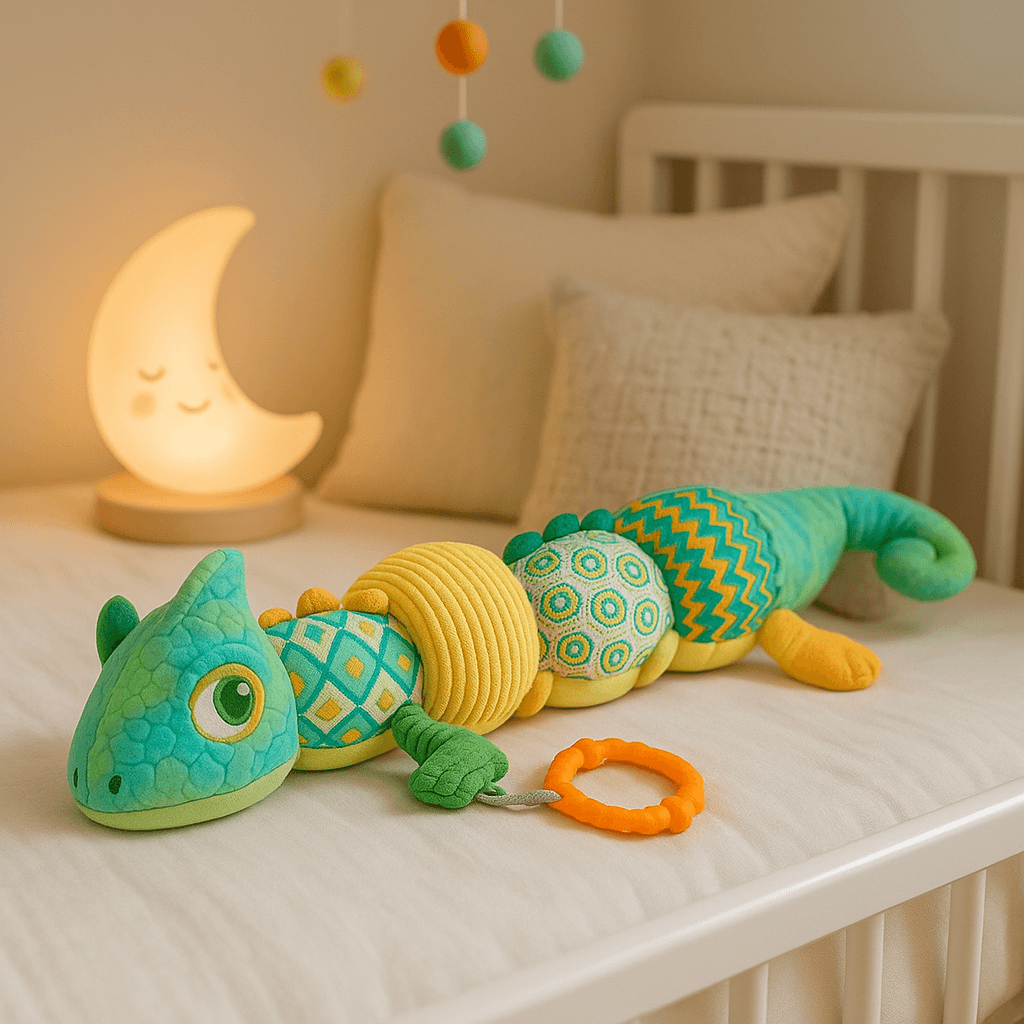 doudou bebe cameleon vert