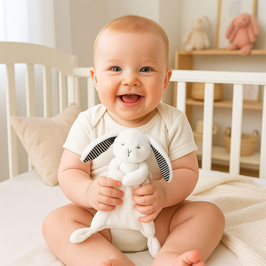 doudou lapin ninoo bébé content