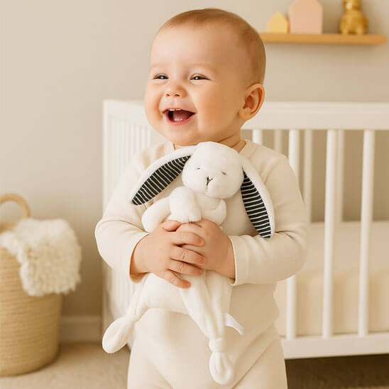 doudou lapin ninoo bébé rigole