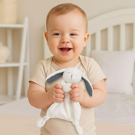 doudou lapin ninoo bébé sourit