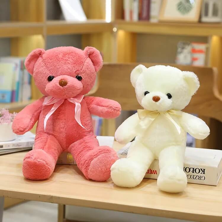 ours en peluche noeunoeu duo blanc et rose