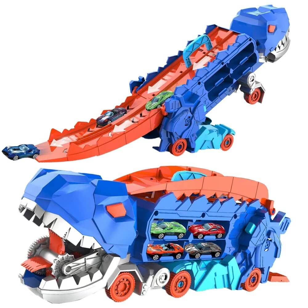 circuit voiture enfant dinotruck avaleur bleu