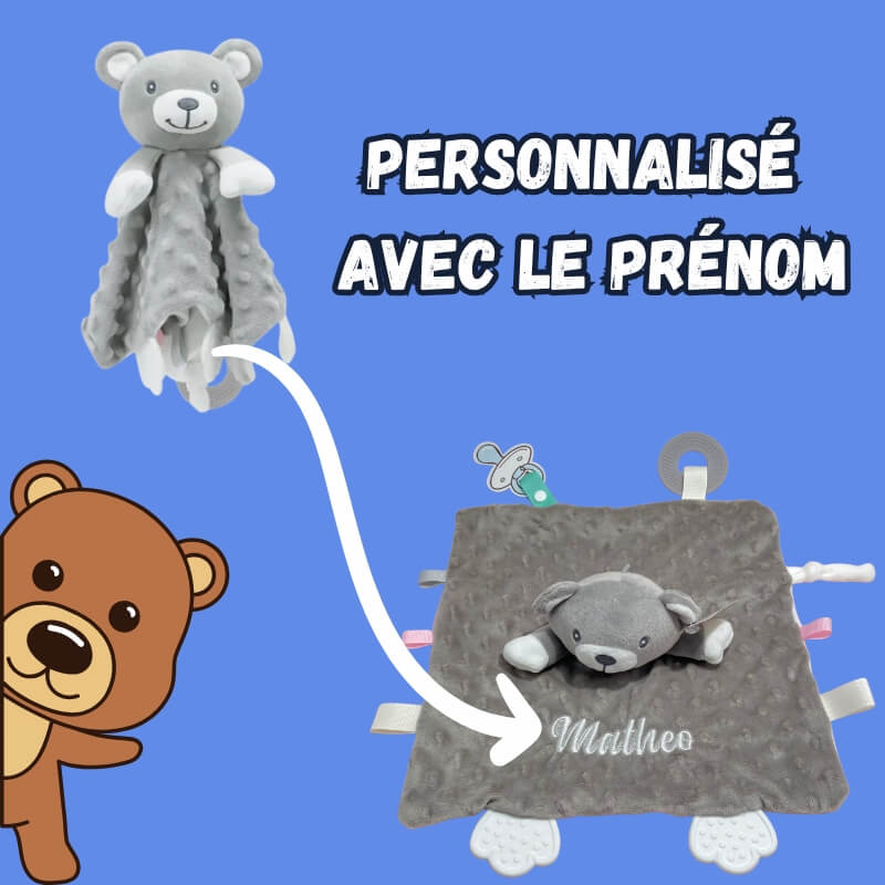 Doudou personnalisé et Multi-sensoriel prénom personnalisé
