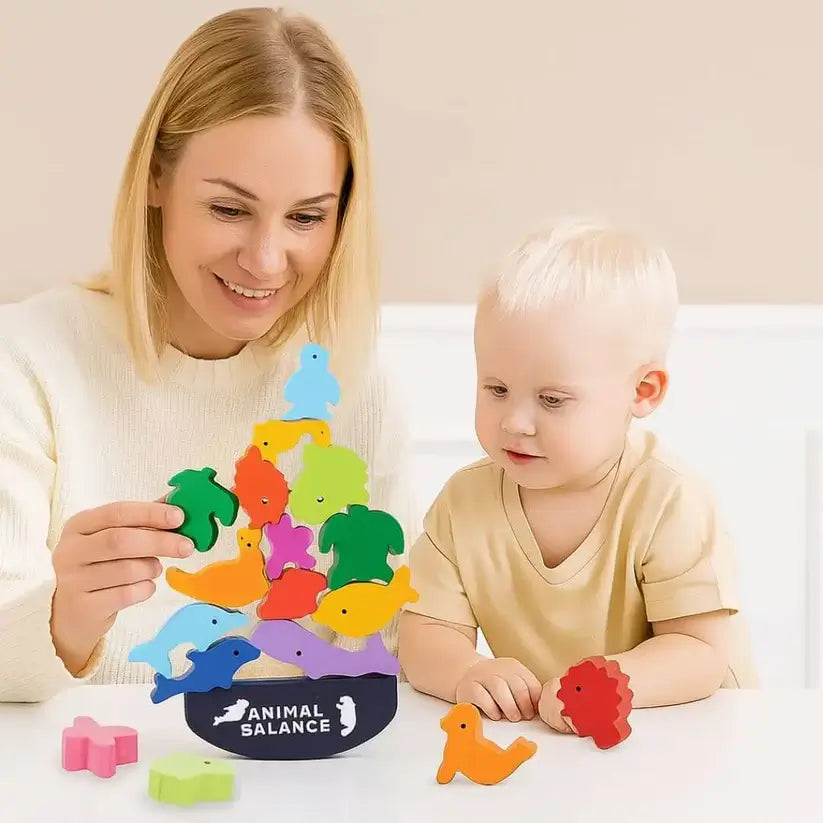 Jeu de construction en bois ÉquiliZoo maman