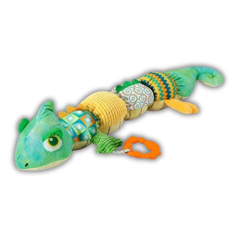 doudou bébé multi sensoriel caméléon coloré