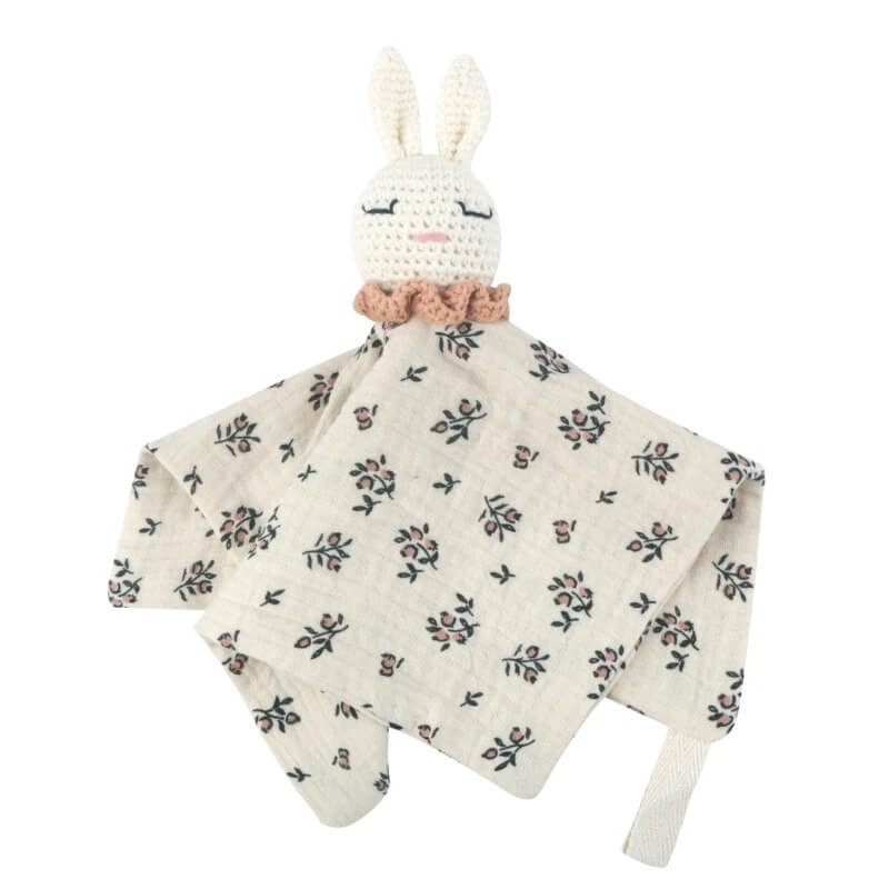doudou lapin crochinou blanc à fleurs