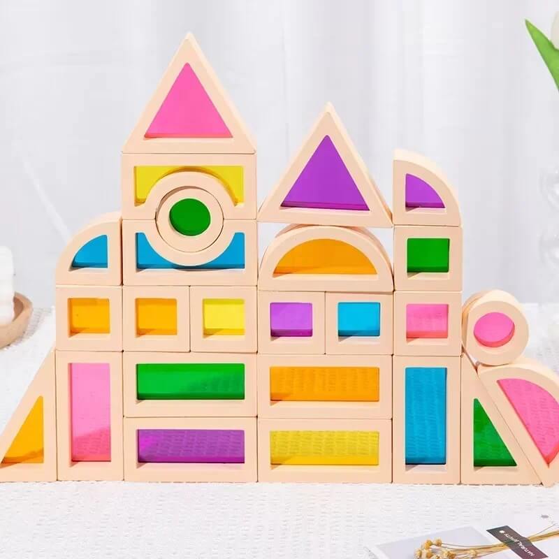 Jeu de construction en bois LumiBlocs tour